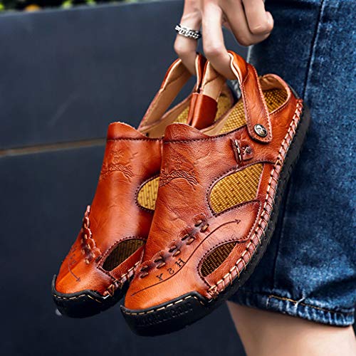Leather Sandals for Men 2019 New Casual Lightweight Hiking Beach Water Shoes (US:8, Red 4) - Thumbnail 4