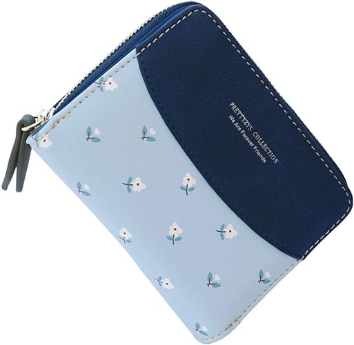 Amazon 財布 レディース 二つ折り ミニ財布 小銭入れ ウォレット 人気 かわいい 小花 おしゃれ 軽量 ギフト 5カラー 専用化粧箱付き ブルー Fuyu 財布