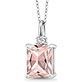 Gem Stone King 925 Sterling Silver Gemstone Birthstone and White Created Sapphire Pendant Necklace for Women | Emerald Cut 10X8MM and Round 2MM | With 18 Inch Chain | Fine Jewelry for Her Mom Wife