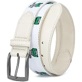 HASHIJI Men's Golf Belt - Embroidered Canvas & Faux Leather Hybrid Belt, Pin Buckle, Golf Gifts for Men, 1 3/8