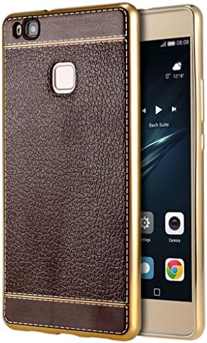 Huawei P9 Lite Case , ivencase Dark Brown Luxury Leather Textured Style Flexible TPU Silicone Ultra Slim Bumper Cover for Huawei P9 Lite 5.2"