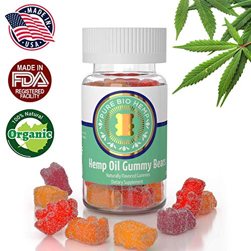Organic Hemp Gummy Bears 500mg - Tropical Fruit Hemp Oil Flavor, 25mg per gummy, pain and stress relief with Vitamin C and Tumeric