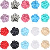 SUNNYCLUE 1 Box 20PCS 20mm Flower Silicone Beads Valentine Silicone Focal Beads Bulk 3D Cute Red Flower Rose Chunky Rubber Soft Loose Spacer Bead for Keychain Pen Making Kit Beading Bracelet Craft