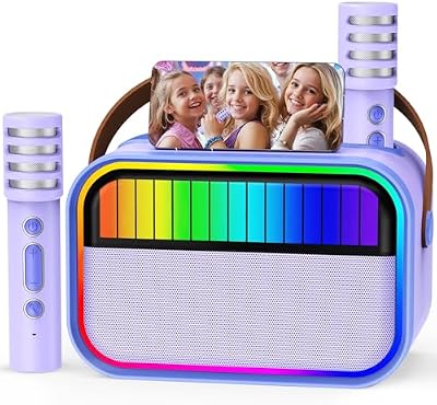Machine de karaoké pour Enfants et Adultes, Jouets pour Enfants de 3 à 12 Ans, Cadeaux d'anniversaire pour Filles, Enceinte Bluetooth Portable avec 2 Microphones, Cadeau pour Filles (Violet)