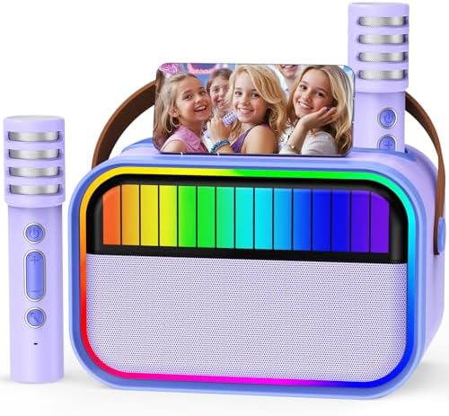 Karaoke para Niños y Adultos, Juguetes para Niñas de 3 a 12 Años, Regalos de Cumpleaños, Altavoz Bluetooth Portátil con 2 Micrófonos, Regalos para Niñas, Fiestas Infantiles, Navidad (Morado)