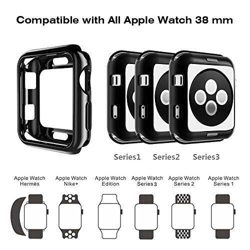DesertWest Apple Watch Case 38mm, TPU Screen Protector for Apple Watch Series 3/2/1, Nike+, Sport, Edition, 2 Pack, Black/Transparent. - Thumbnail 2