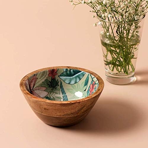 Nestroots Decorative Wooden Serving Printed Bowl for Dry Foods|Desserts Bowl– 6 inches Wooden Potpuri for Dining Table or Kitchen