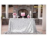 ShiDianYi 50''x72''Silver Sequin Tablecloth, Wedding Table Cloth, Sparkle Sequin Linens, Glitz, Sequin Cake Tablecloth, Sequin Tablecloth (50''x72'')