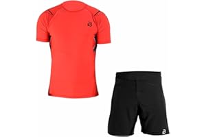 2BOLD MMA, BJJ Short Sleeve Compression Shirt For Men, Jiu Jitsu Shorts 2PC Moisture Wicking Gym Set