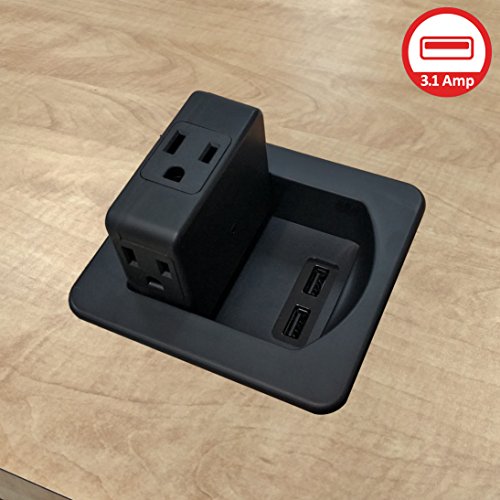 3 AC Power Outlets and 2 USB Charging Ports - 3.1 Amp Fast Charger - UL Listed Flip Top Swivel Power Center - Black