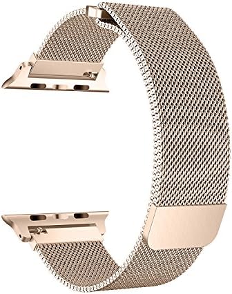 Walcase for Apple Watch Band 42mm, Fully Magnetic Clasp Mesh Milanese Loop Stainless Steel iWatch Band for Apple Watch Series 3 2 1 Sport and Edition (Gold)