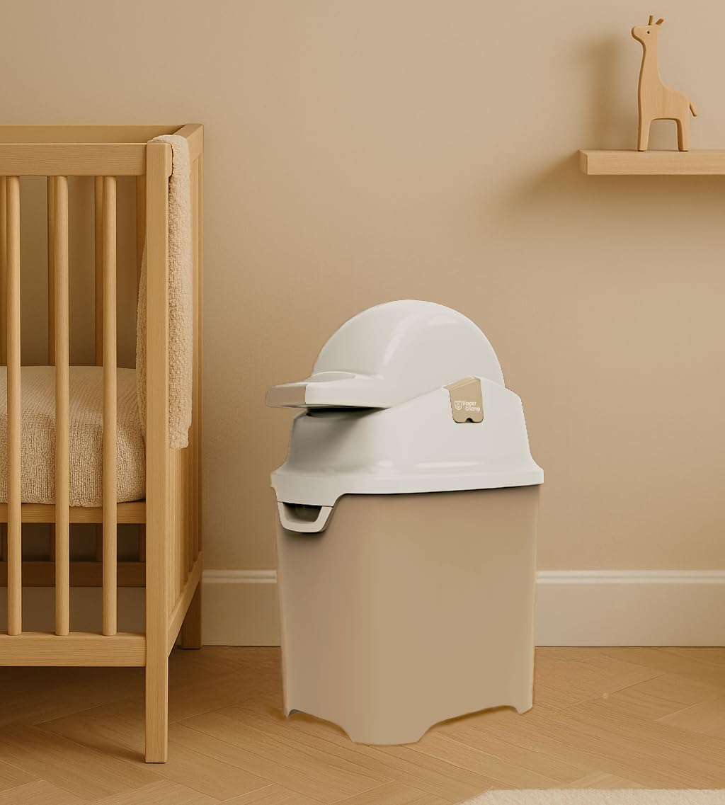 DIAPER CHAMP ONE Windeleimer - geruchsdicht - OHNE Nachfüllkassetten - funktioniert mit normalen herkömmlichen Tüten, Müllbeutel - für ca. 30 Windeln - beige, weiß 4