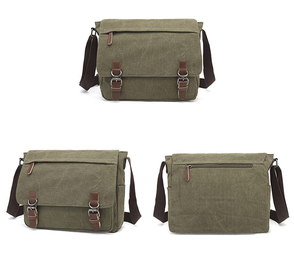 Sechunk Canvas Vintage Messenger Bag Shoulder bag Leather Large Travel Crossbody bags for men women 15inch Laptop