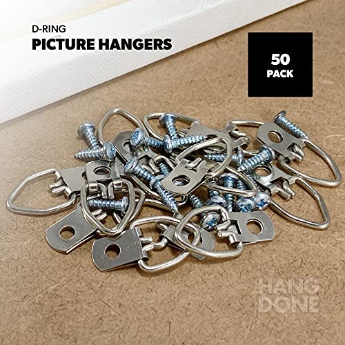 HangDone D Ring Picture Hangers 50Pack Heavy Duty with Screws and 25