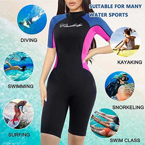 CtriLady-Wetsuit-Shorty-Wetsuit-for-Women-15mm-Neoprene-Short-Sleeve-Diving-Suits-with-Back-Zipper-UV-Protection-Full-Body-Swimwear-for-Swimming-Diving-Surfing-Kayaking-Snorkeling