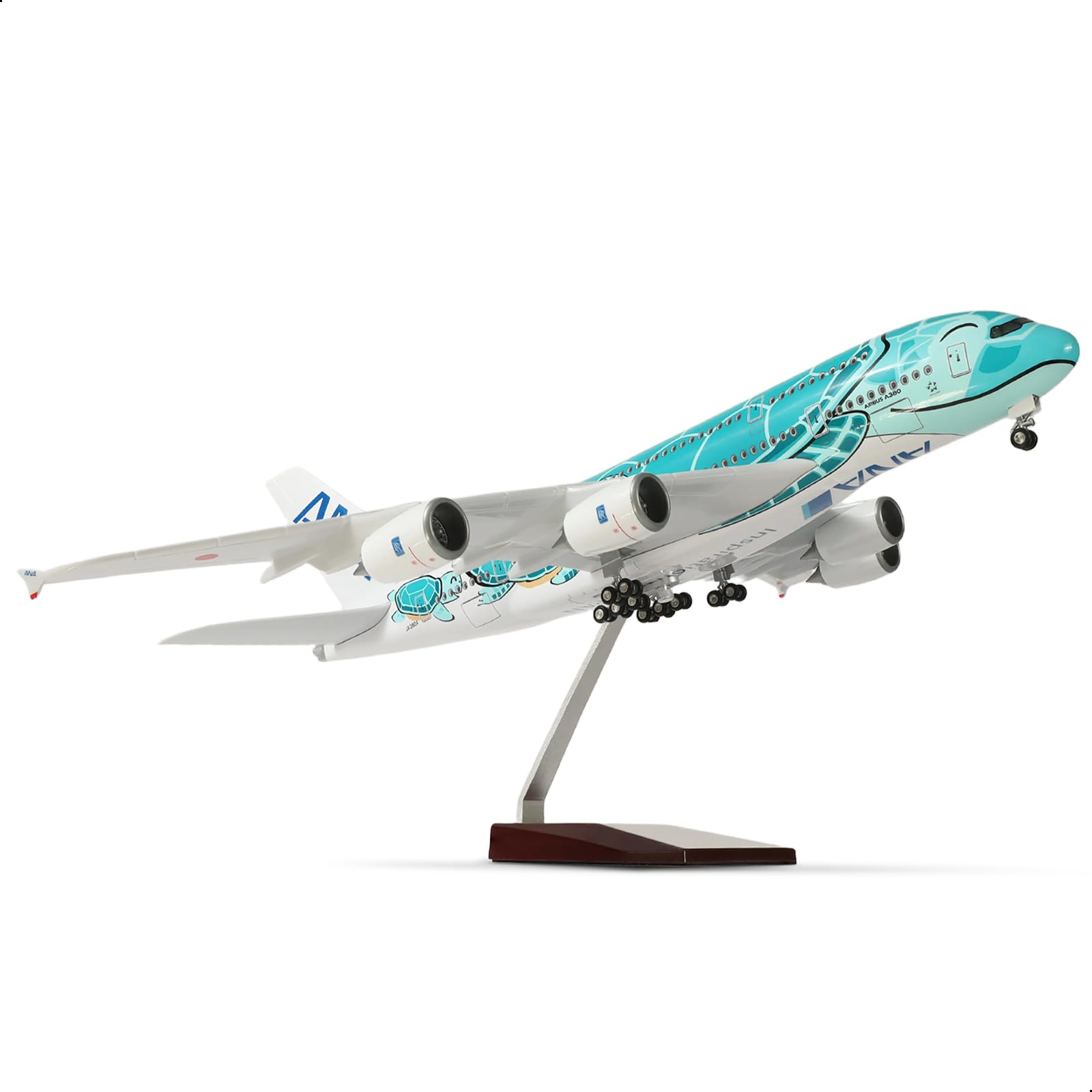 QIYUMOKE 1/160 ANA A380 Green Turtle 18 Inch Large Die-Cast Model Kit for Airbus A380 Aircraft Model Kit with Stand Sky Jumbo Airliner Model Plane Display Collector's Model Kit as Gift