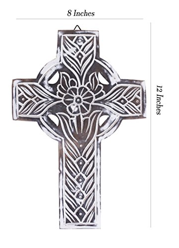 The StoreKing Wooden Decorative Wall Cross French Handmade Plaque Religious Altar Cross Home Living Room Home Decor (Design8) - Thumbnail 3