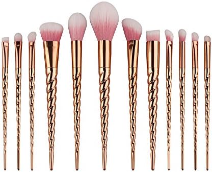 Professional Makeup Brushes Set Colorful Unicorn 12Pcs Foundation Powder Eyebrow Eyeliner Eye-shadow Brush Cosmetic Concealer Brushes Kit Tool (Rose Gold)