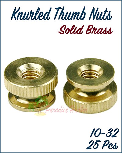 Paradise Harbor 25 Pcs 10-32 Knurled Thumb Nuts Solid Brass Knurled Thumb Nuts