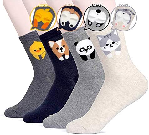 OKIE OKIEWomens Cat Socks - Crazy Cute Animal Dog Owl Print Crew Novelty Fun Funny Gift