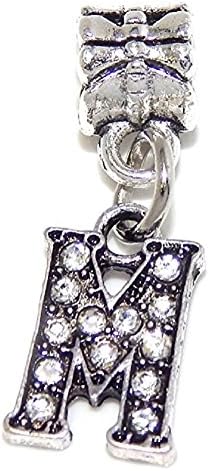 GemStorm Silver Plated Dangling Alphabet Letter w/Crystals for European Snake Chain Bracelets