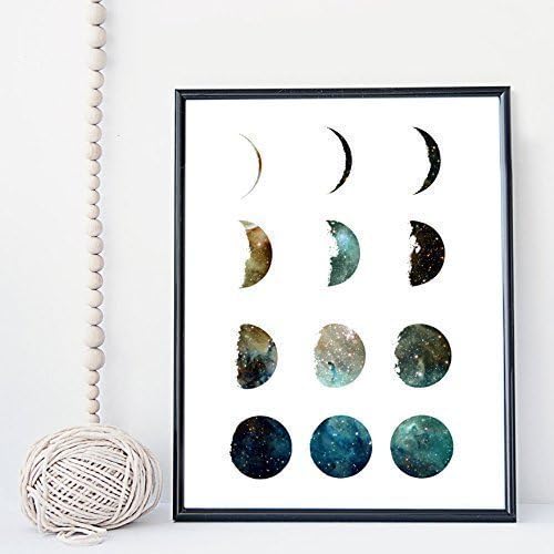 Moon phase galaxy wall art print, poster - unframed