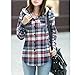 AsherFashion Women Classic Long Sleeves Cotton Hoodie Button-up Plaid Shirts