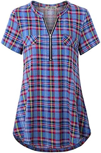 JCZHWQU Women's Zip Up V Neck Short Sleeve Casual Tunic Shirt
