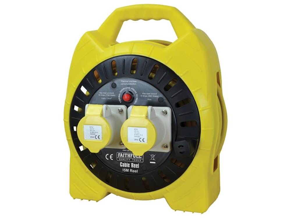 Faithfull FPPCR15MSEL 15M 110v Enclosed Cable Reel, Yellow/Black