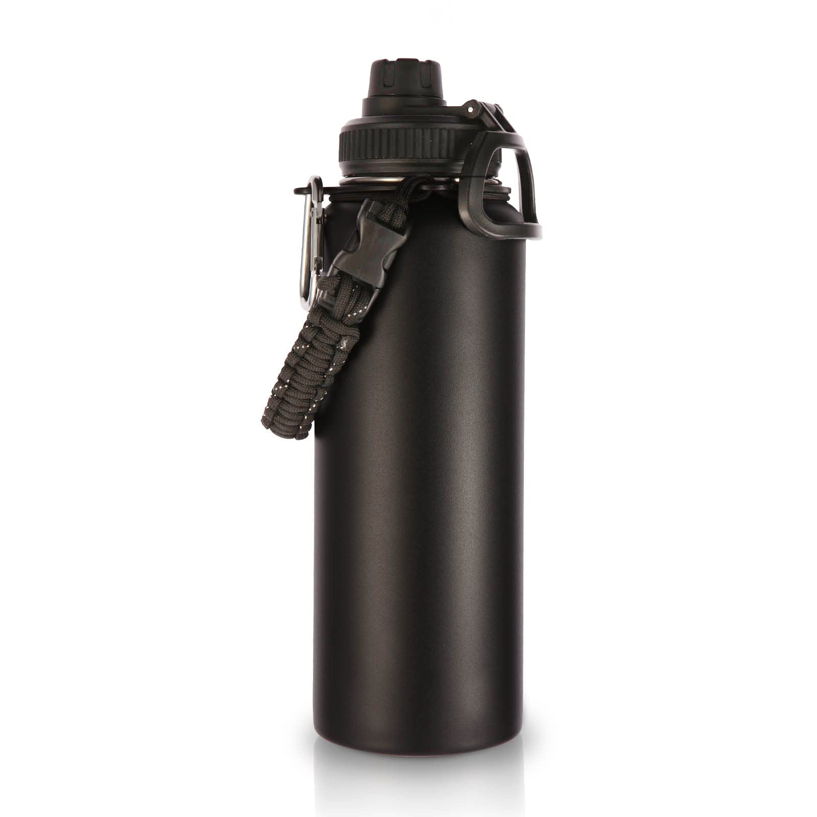 Volhoply 1200ml Insulated Water Bottles Paracord Handle, Stainless Steel Sports Bottle with Spout Lid, Double Walled Travel Water Cups with Wide Mouth, Reusable Water jug for Adults (Black, 1 Set)