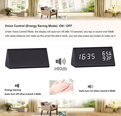 image for Raercodia Night Clock Wood Desk Clock LED Wooden Alarm Clock Night Lig