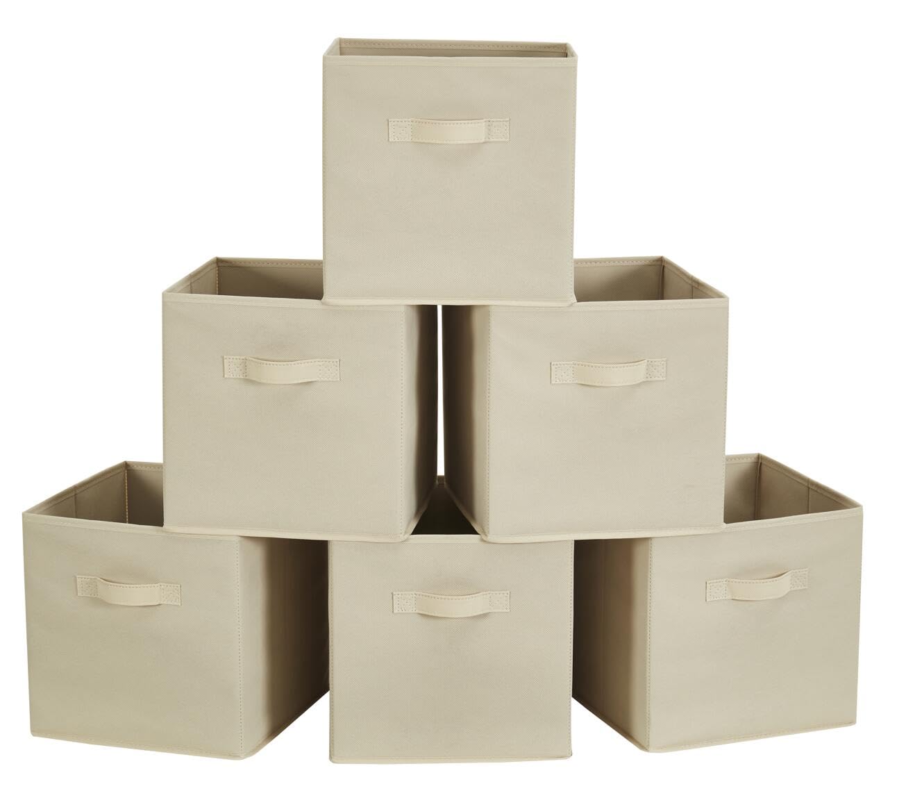 Webeasy Foldable Storage Cube Basket Bin, Set of 6, 28 x 28 x 28 cm (Beige)