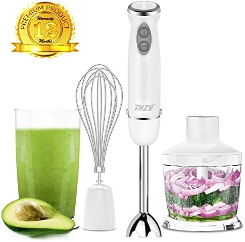 Hand Blender 4 in 1 Immersion Blender 400W Powerful 6 Speed Control Stainless Steel Stick Blender, Baby Food Chopper With Beaker 600ml, 500ml Food Chopper, Egg Whisk