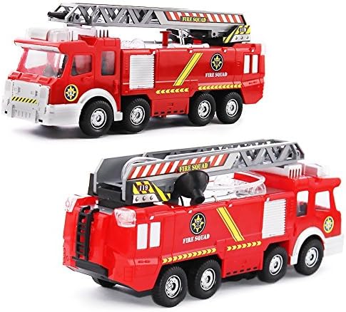 Fire Truck, Oliviem Fire Engine with Water Pump and Extending Ladder with Flashing Lights &amp; Sirens, Battery Operated Bump &amp; Go Action Toy