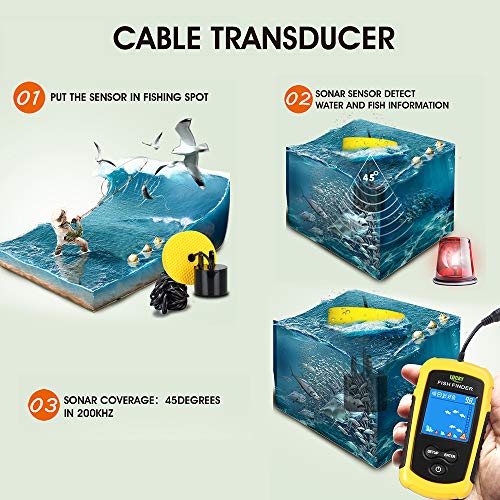 Lixada Sondeur De Poisson Filaire Portable Couleur Pêche Capteur Lcd 100 M De Profondeur Echolot