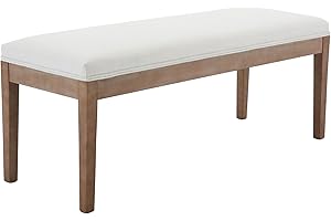 DM Furniture Linen Dining Bench Upholstered Entryway Bench Farmhouse Shoe Bench Seat Ottoman for Hallway Living Room Bedroom End of Bed Dining Room Kitchen, 45.5" Long, Beige