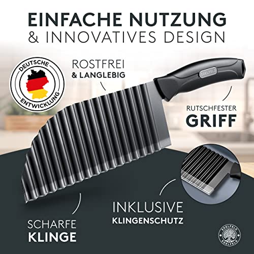 EDELFELD Wellenschneider für Pommes, Obst & Gemüse [TESTSIEGER] - Spülmaschinengeeignetes Wellenmesser mit Titanklinge - Riffelmesser für Erwachsene & Kinder - BLW Wellenschnittmesser aus Edelstahl thumbnail 2