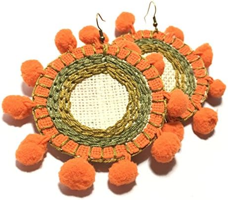 Bohemian fabric earing handmade unique jewelry circle Orange