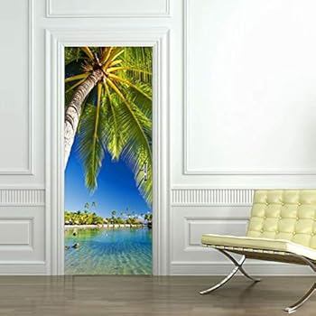 Tifege Door Decal Sticker - 3D Quote Wall Decals Forest Palm Tree Murals Wallpaper DIY Art Home Decor Decoration 30.3x78.7 DM033
