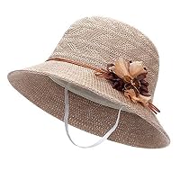 RG51TQ61b Women Floral Floppy Hat Folding Wide Brim Sun Cap,Outdoor Beach Sun Hat UV Protection Bucket Hat Coffee
