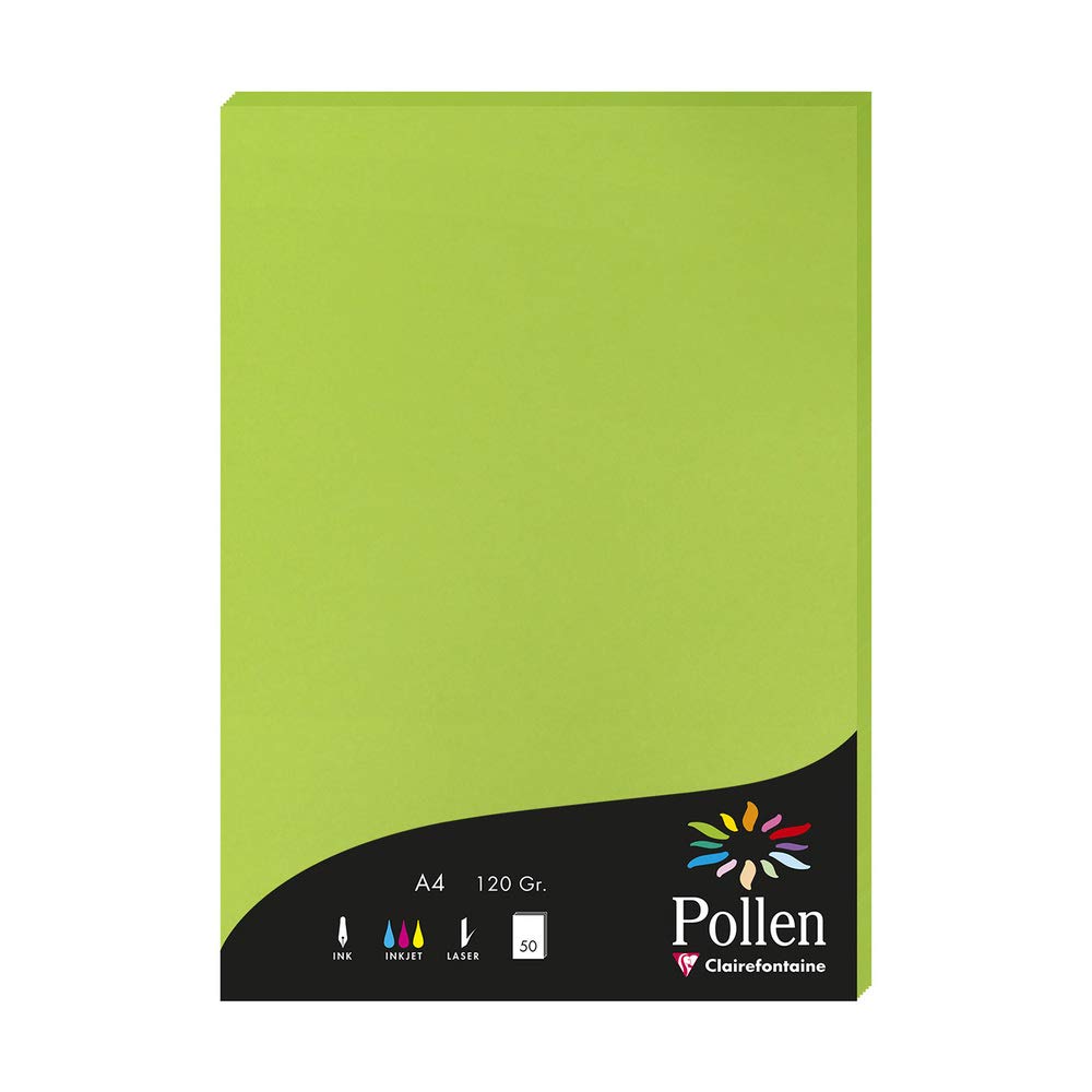 Clairefontaine 4215C Wallet of 50 Sheets Format A4 (21x29,7cm) 120gsm Colour Intensive Green Invitation Paper Events Correspondence Pollen Range Premium Paper