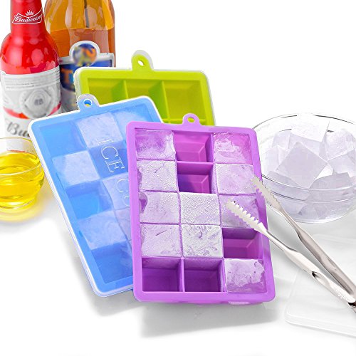 3 Packs Ice Cube Trays Silicone Ice Cube Trays with Lids Easy Release Ice Trays Set Make 45 Large Ice Cube Flexible Ice Cube Mold with Ice Tongs