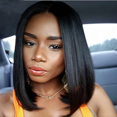 Perruque Synthétique Droit Coupe Carré Cheveux Synthétiques