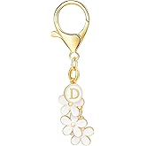Floramos Cute Initial Keychain Pink White Flower Charms for Keys Letter Keyring for Women Purse Handbag