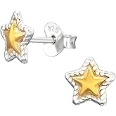 925 Sterling Silver and Gold Plated Two Tone Star Stud Earrings, Sold as a Pair