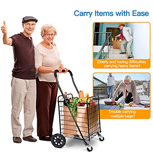 Pipishell Shopping Cart with Dual Swivel Wheels for Groceries, Compact Folding Portable Cart
