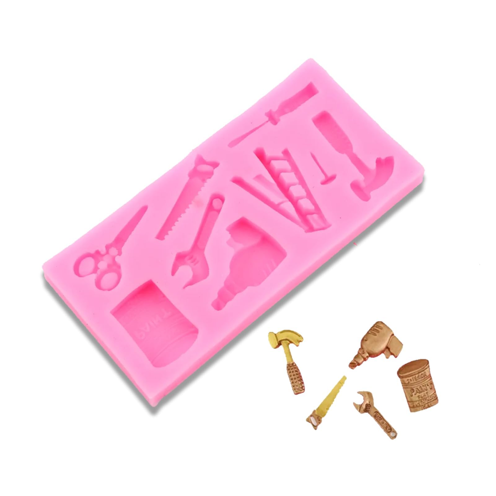 Silicone Fondant Mould,Ladder Scissors Tool Silicone Small Cake Fondant Mold,Topper Hammer Spanner Tools DIY Baking Moulds Spanner Cake Mould for Decorating Fondant Paste Sugar Cookie