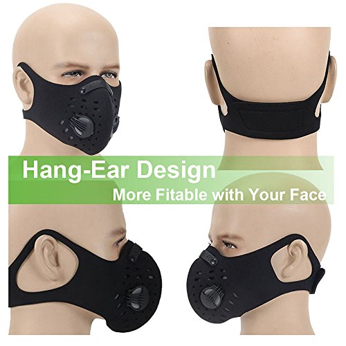 Topnisus Dust Mask with Filter for Cycling Running Jogging Sawmilling Mowing Outdoor Activity Dustproof Mask (Black HangEar+ 2 Extra filter) - Thumbnail 3
