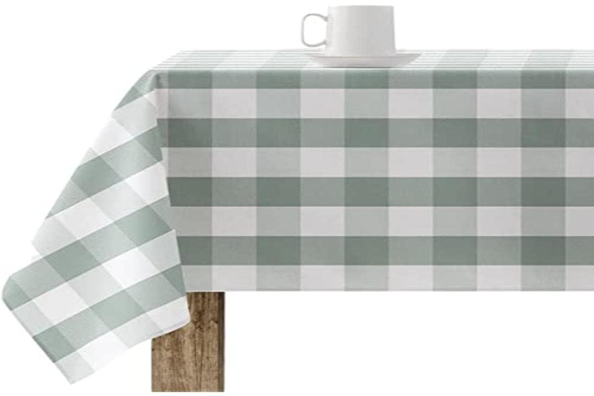 BL BELUM Resinated Tablecloth, Plaid Vichy Mint, 100x140 cm, 100% Organic Cotton, Stain Resistant