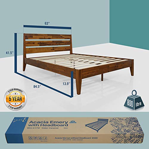 Acacia Emery 14 Inch Wood Platform Bed Frame with Headboard, Queen